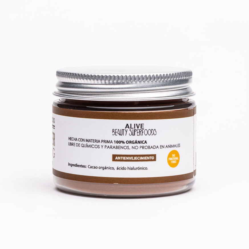 Mascarilla facial de superfoods Forever Young: Ácido hialurónico + cacao 60 grs.