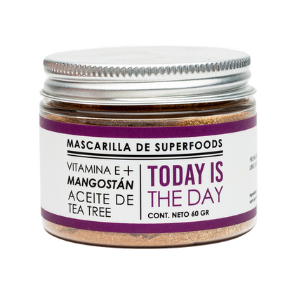 Mascarilla facial de superfoods Today is the Day: Vitamina E + mangostán + aceite de árbol de té 60 grs.