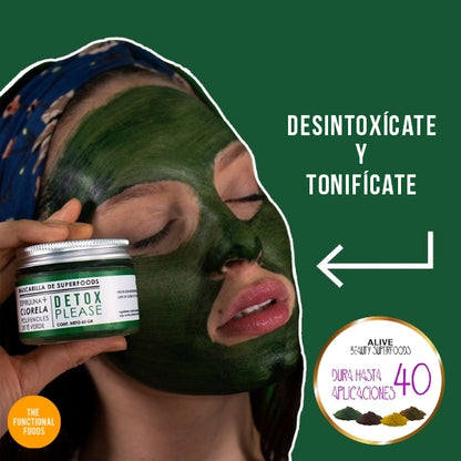 Mascarilla facial de superfoods Detox Please: Espirulina + clorela 60 grs.